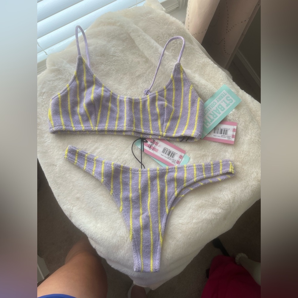 MC2 Saint Barth Terry cloth Striped Bikini Set in Purple &Yellow size small Y2K